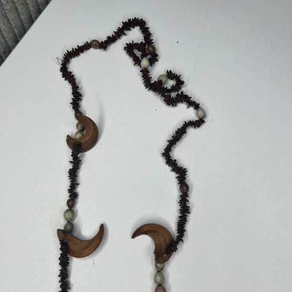 70's Vintage Necklace Hawaiian Koa Apple Seed Brown Puka Shell Tourist Lei Boho - Picture 10 of 11